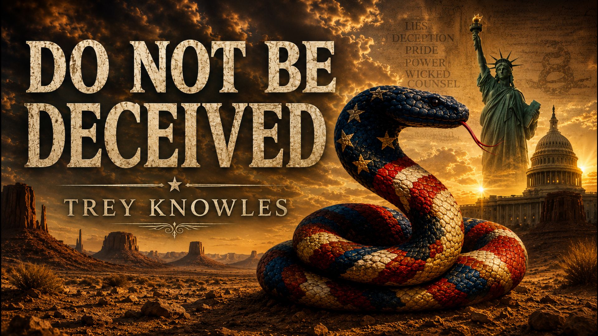 Do Not Be Deceived by Trey Knowles, featuring a serpent patterned in American colors