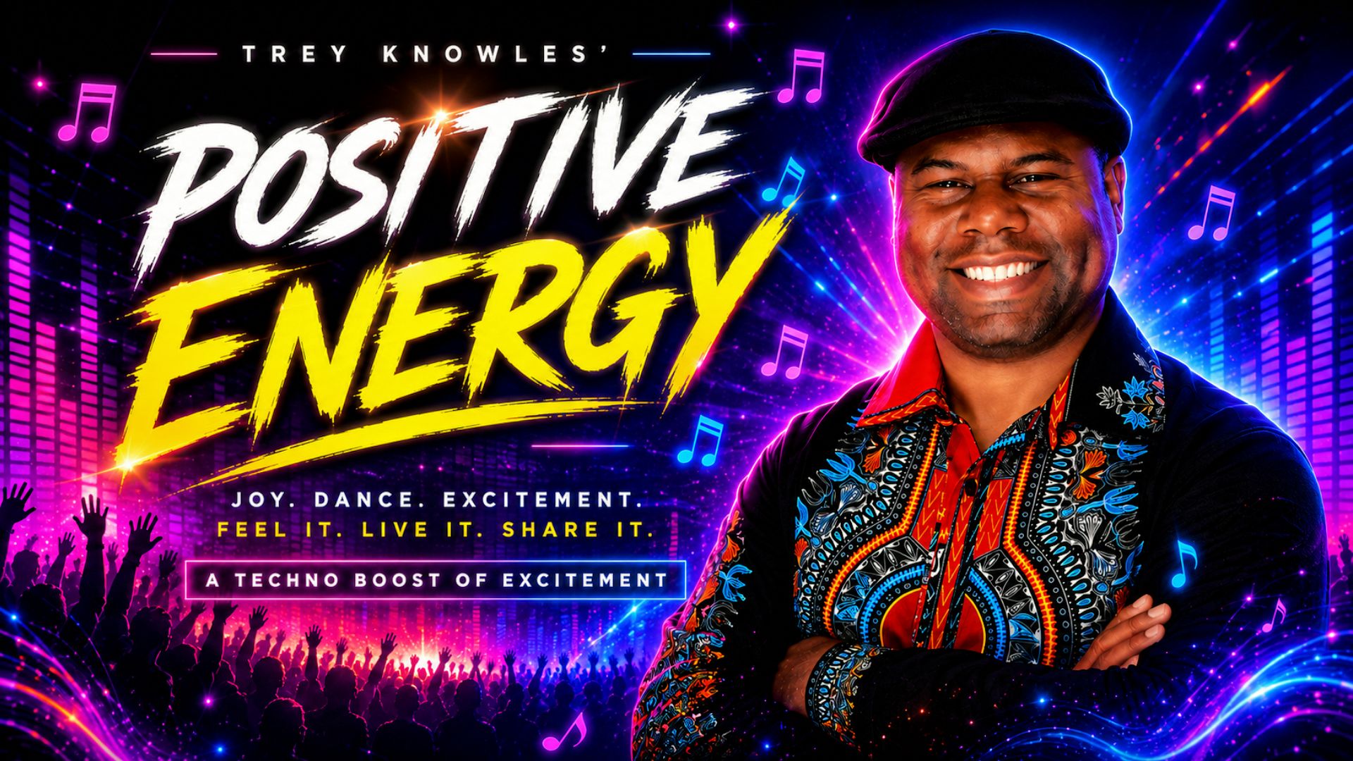 Positive Energy by Trey Knowles music cover with vibrant neon dance imagery