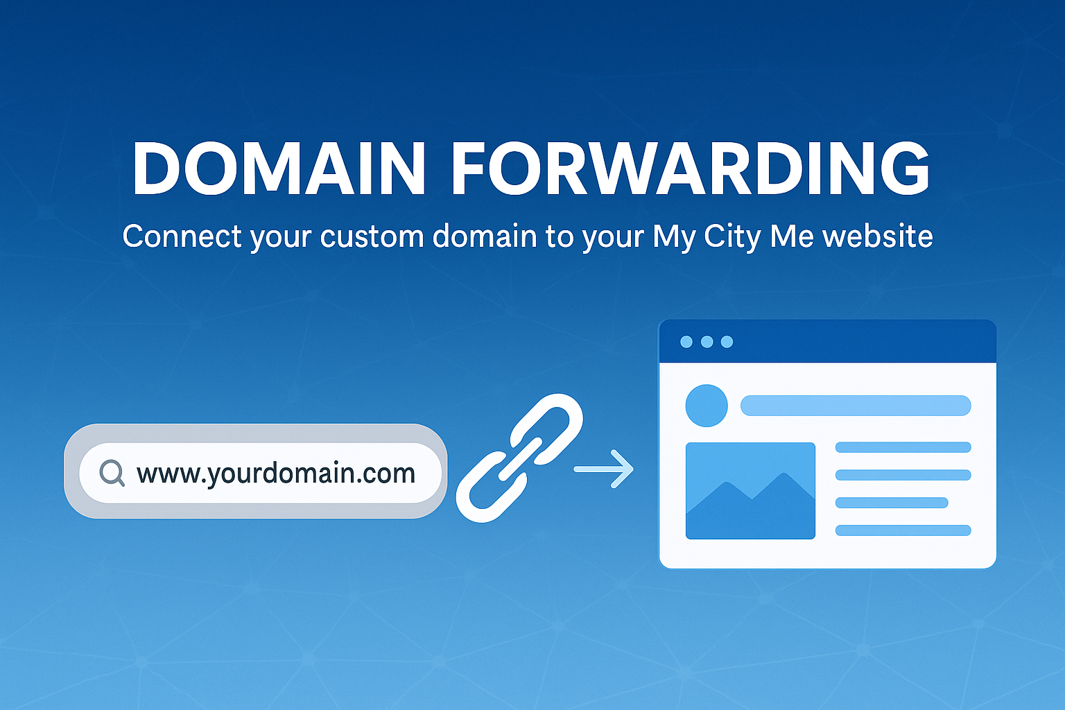 Domain forwarding illustration - connect your domain to My City Me