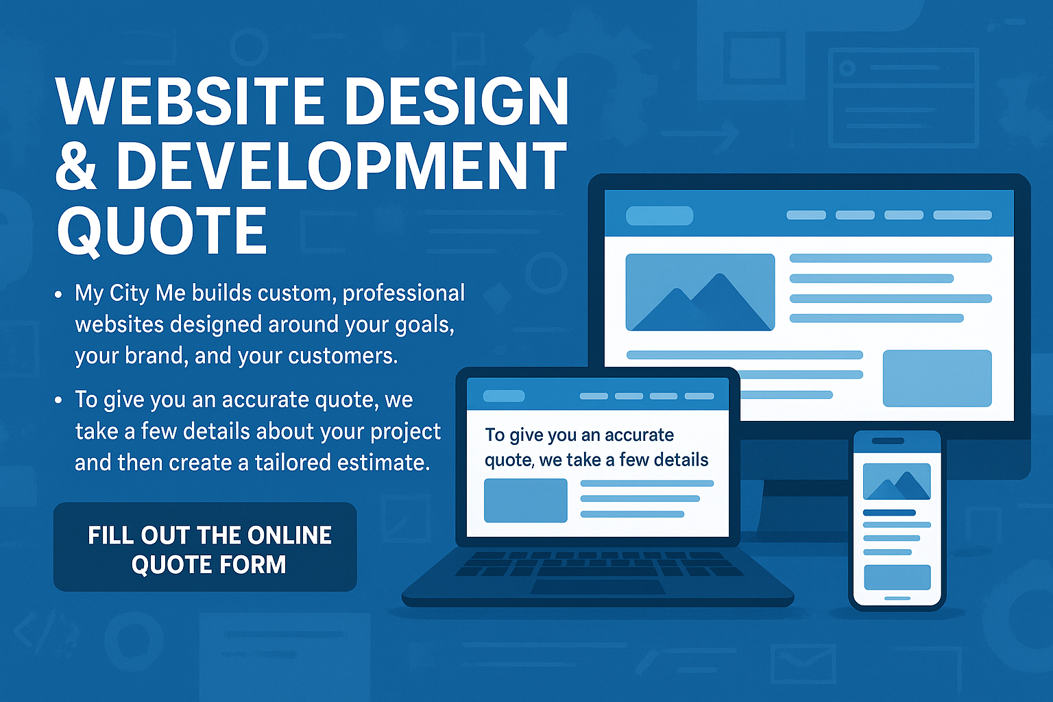 Examples of My City Me website designs on multiple screens